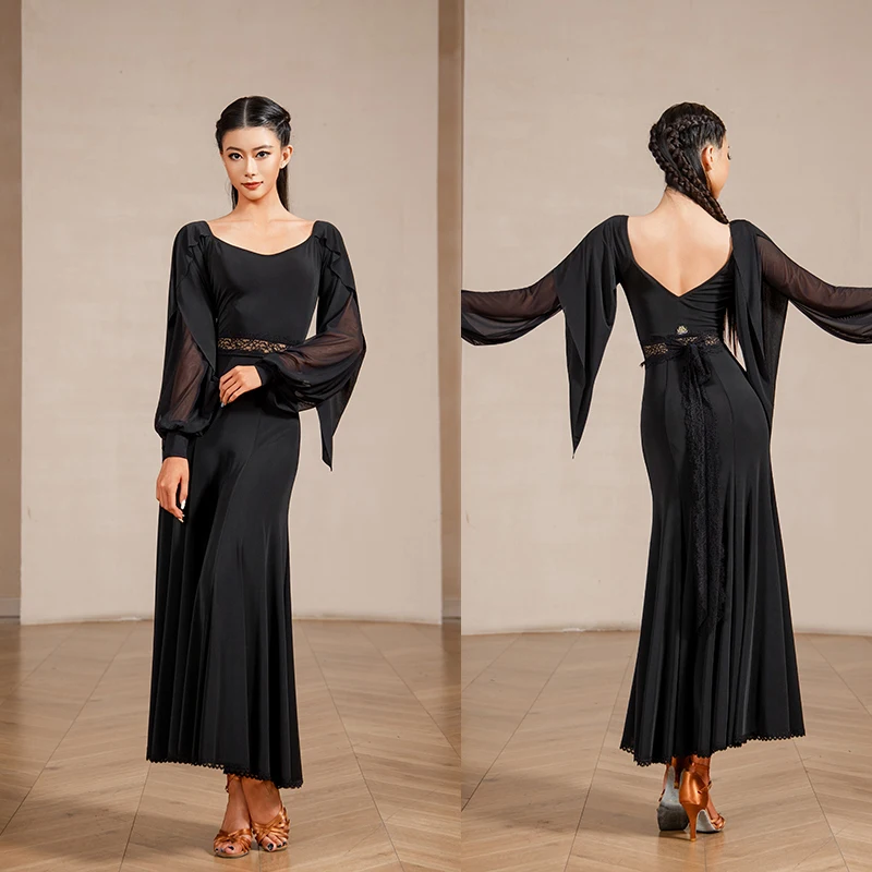 

Waltz Dance Ballroom Dance Costumes Sexy Long Sleeve Backless Dress Practice Clothes Dance Performance Competition Wear DQL12386