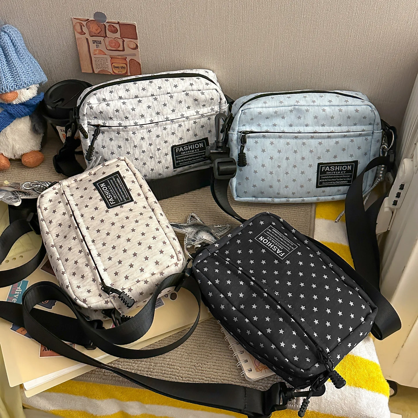 Japanese Harajuku Vintage Star Crossbody Bags for Women Casual Lightweight Ladies Shoulder Bag Versatile Female Phone Handbag