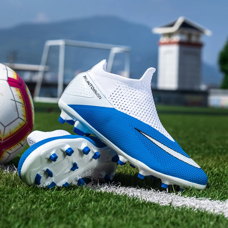 Chuteiras de futebol respirável masculinas longas, botas de futebol de treinamento no tornozelo, sapatos antiderrapantes profissionais para meninos,