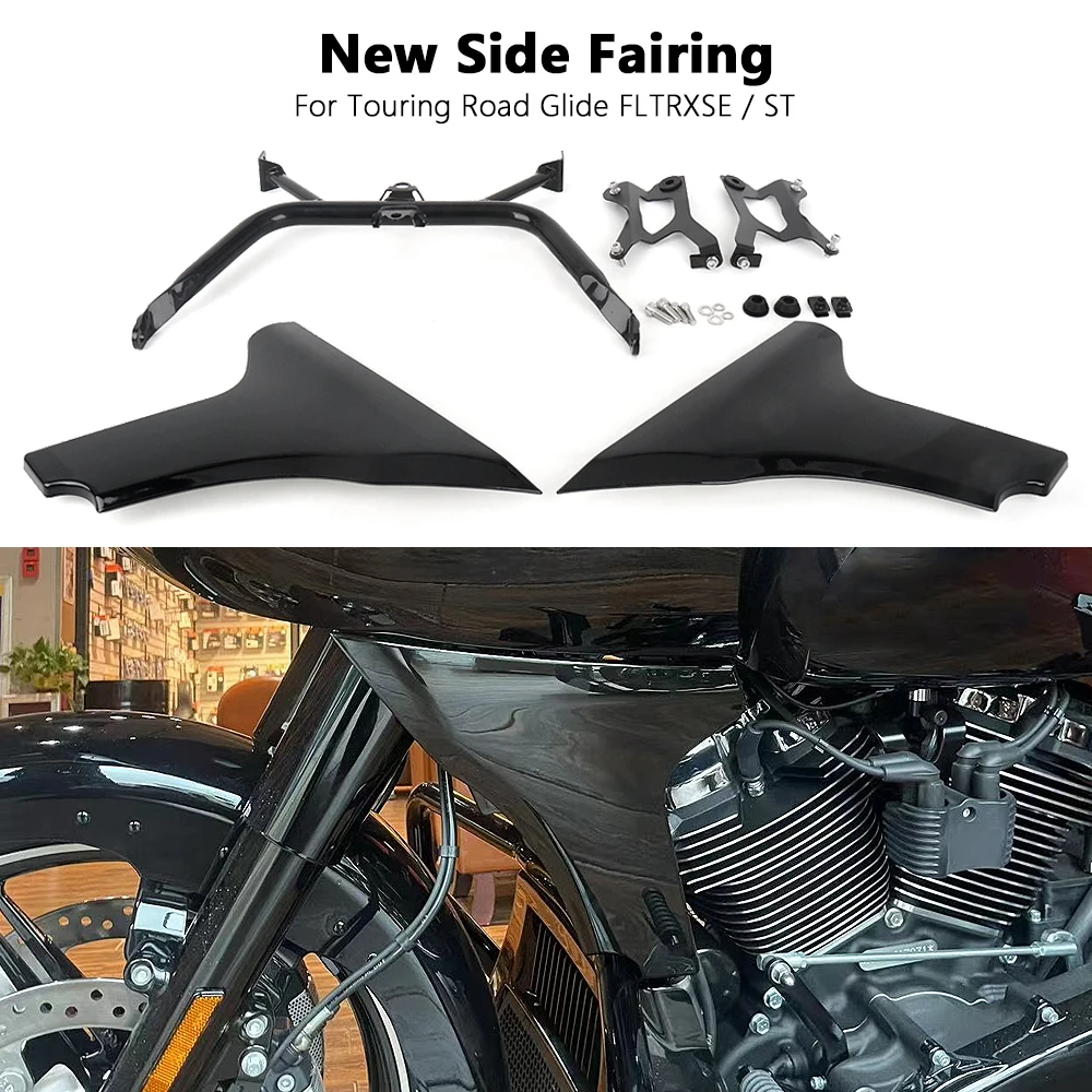 Black/Unpainted Motorcycle Front Side Fairing Panel Cover Bracket Kit For Touring Road Glide ST FLTRXSTSE 2024 FLTRXSE 2023