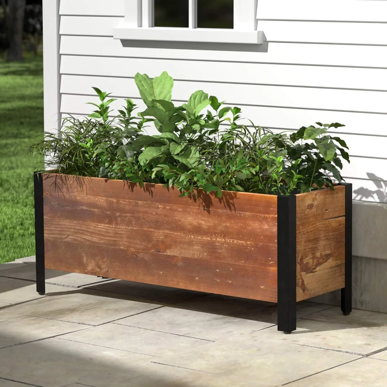 USAmazon Basics Recycled Wood Rectangular Garden Planter, Brown, 37 x 13 x 15 Inch (LxWxH)