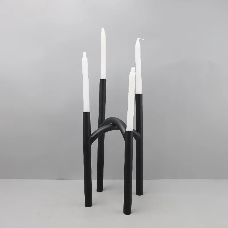 Creative Black Geometric Metal Interwoven Candle Holder Decoration Ornament, Home Living Room Decoration, Candle Holder Holder