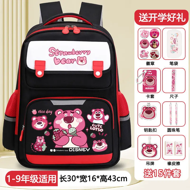 Sanrio Strawberry Bear Student Schoolbag, bonito dos desenhos animados das meninas, grande capacidade, descompressão Spine-Protective Backpack, novo