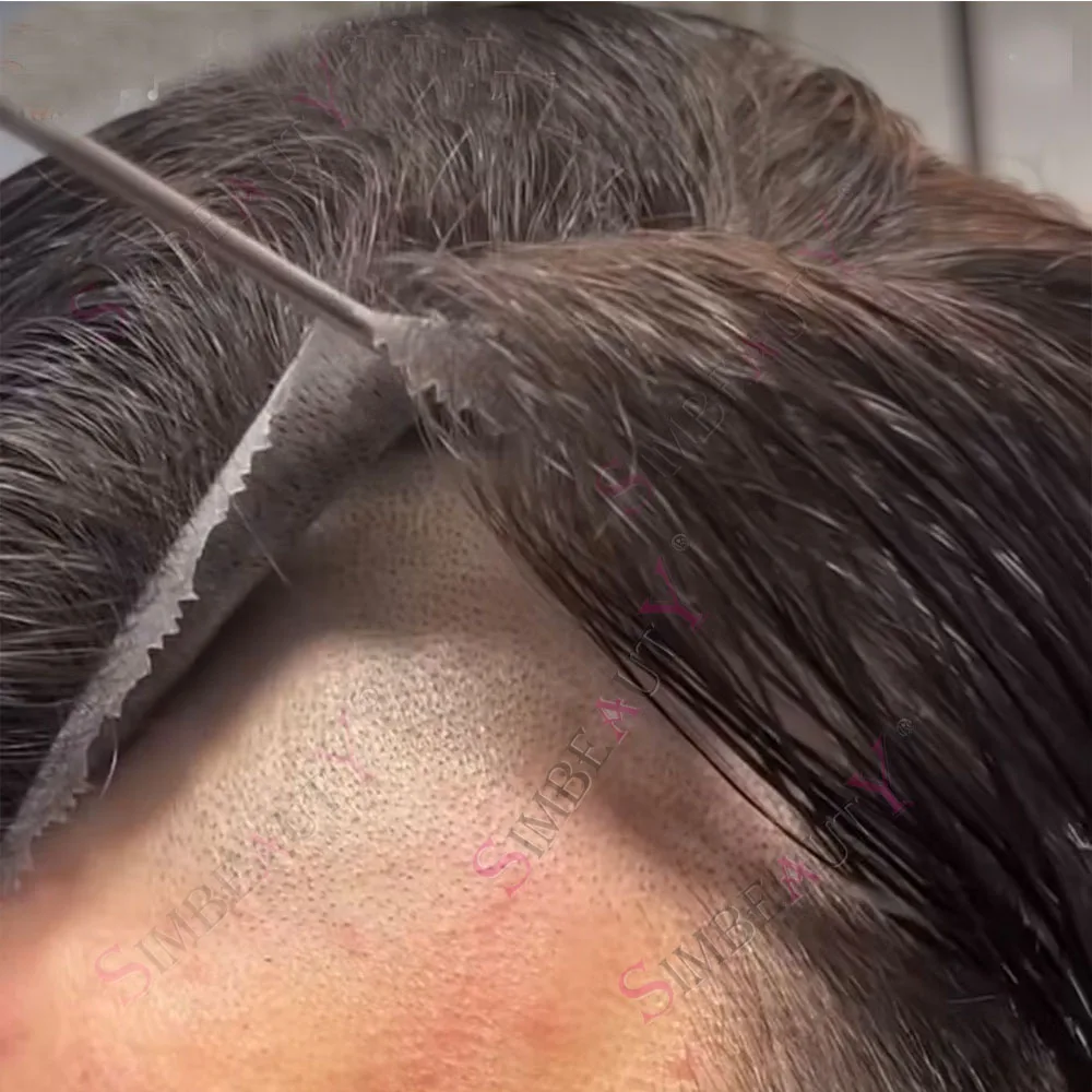 

80Density Brown #5 1b40 520# Black Grey Men's Toupee Human Hair Prosthesis Full Vloop PU 0.02mm Thinnest Skin Replacement System