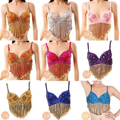 Women's Sexy Brilliant Beads Dancing Flowers Belly Dance Bras 34/75c Free Shipping