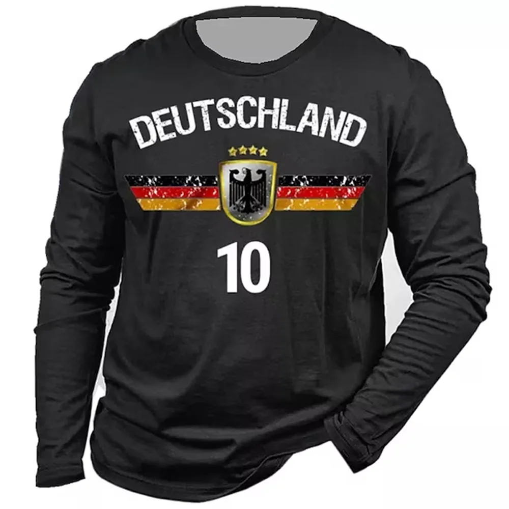 

German Flag Emblem Vintage 3D Print Autumn Men's O-Neck T-shirt Casual Long Sleeve T-Shirt Oversized Pullover Trend Men Clothing