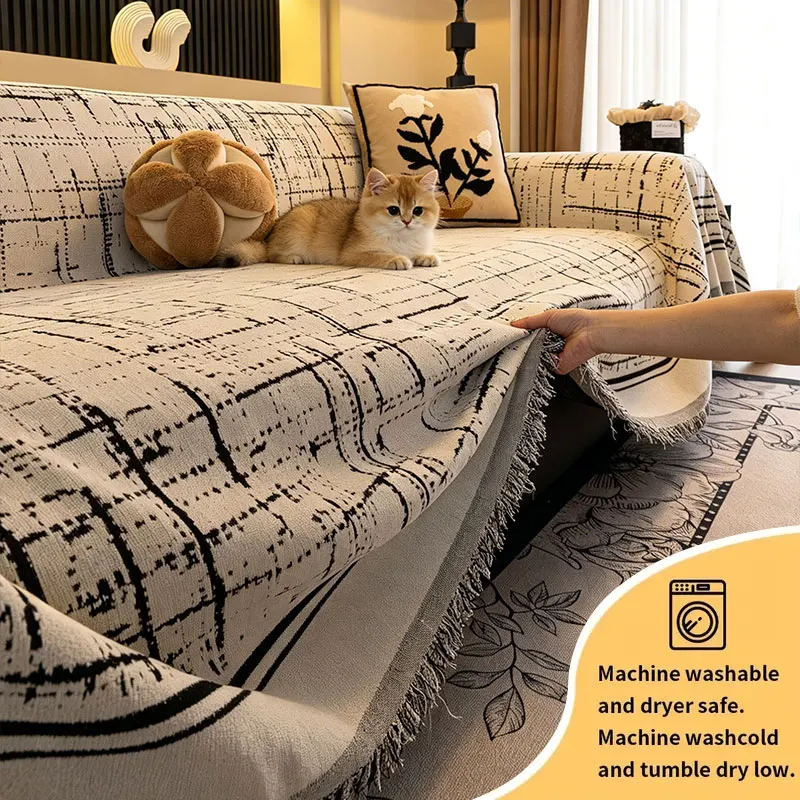 1PC-Abstract line sofa towel, pet friendly scratch resistant sofa towel, is an ideal choice for minimalism