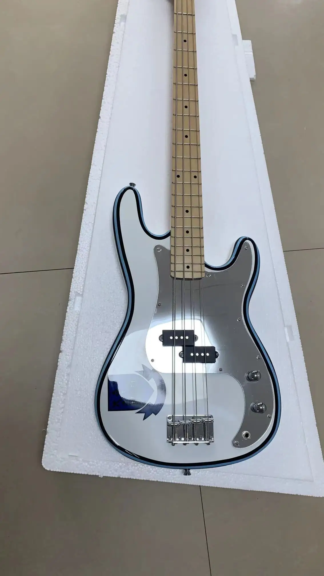 High-end custom 4 string bass electric guitar, special design, white body, chrome-plated metal parts, free shipping