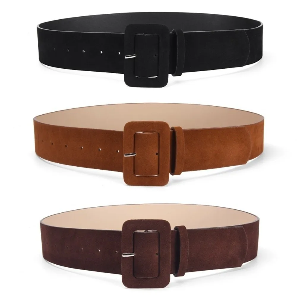 حزام خصر من جلد الغزال بتصميم كلاسيكي بلون سادة وإبزيم دبوس وحزام عريض بتصميم فاخر #3