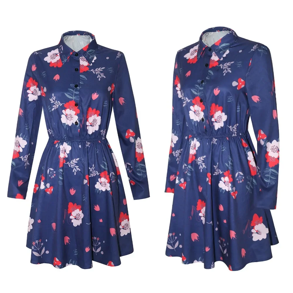 

Mocie Clown 2 Gaga Cosplay Costume Women Fashion Blue Floral Dress Clown Female Role Play Long Dress Halloween Carnival Party