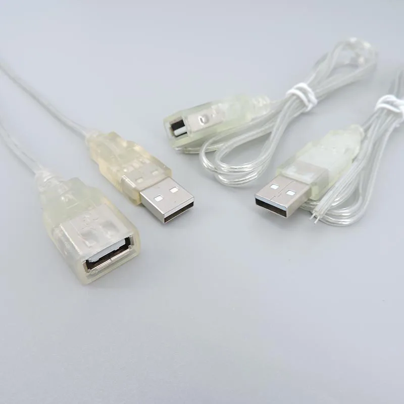 0.3m 1m 5V USB 2.0 Power Supply Cable 2Pin Type A Male Plug Female Jack 26awg white Charger transparent Cord Extension Wire L1