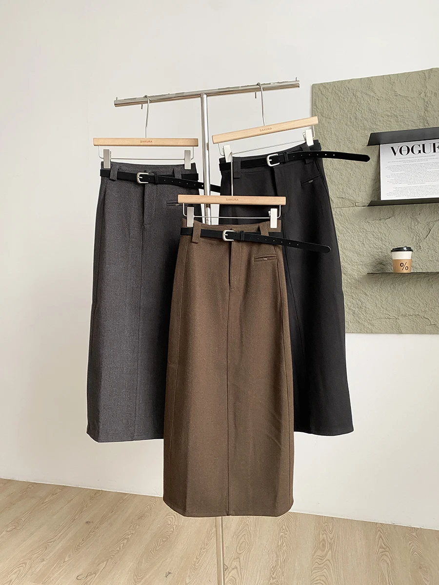 

Chic Retro Commuter Style High Waist A-Line Midi Skirt for Women Pure Color Versatile Simple Design Autumn Winter New Arrival
