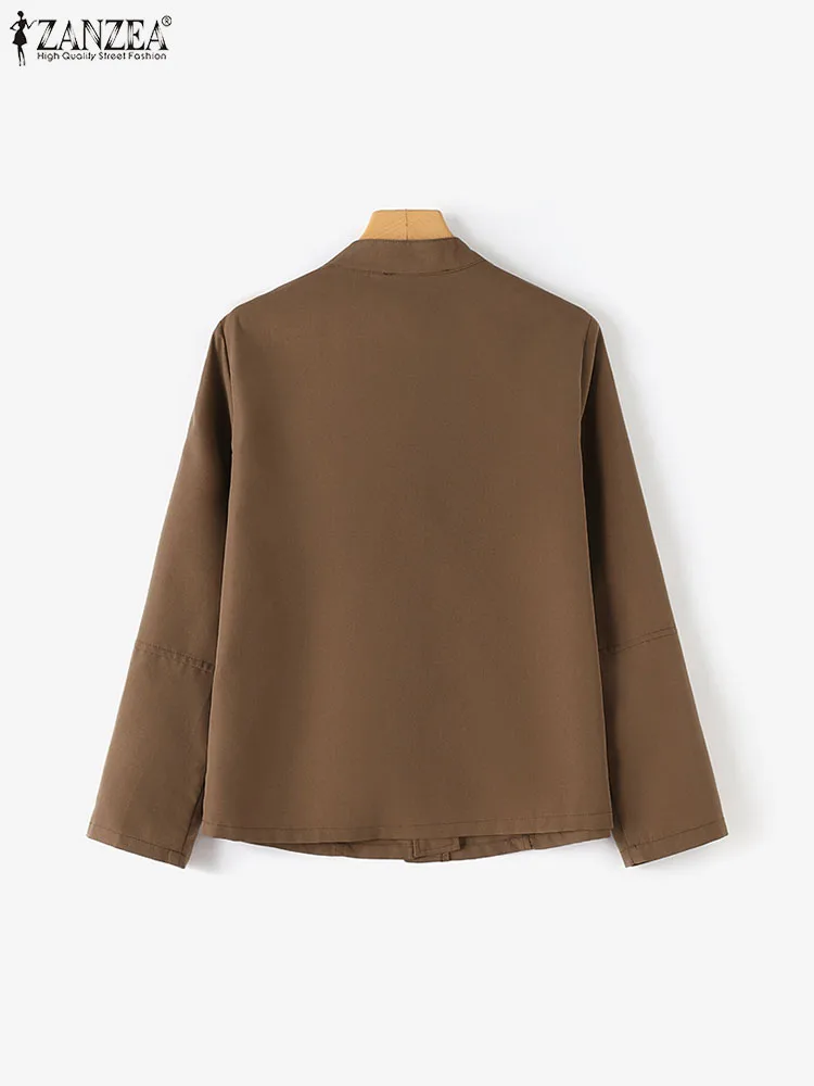 2025 ZANZEA Fashion Woman Autumn Long Sleeve O Neck Outwear Vintage OL Jackets Casual Party Chaqueta Elegant Button Thin Coats