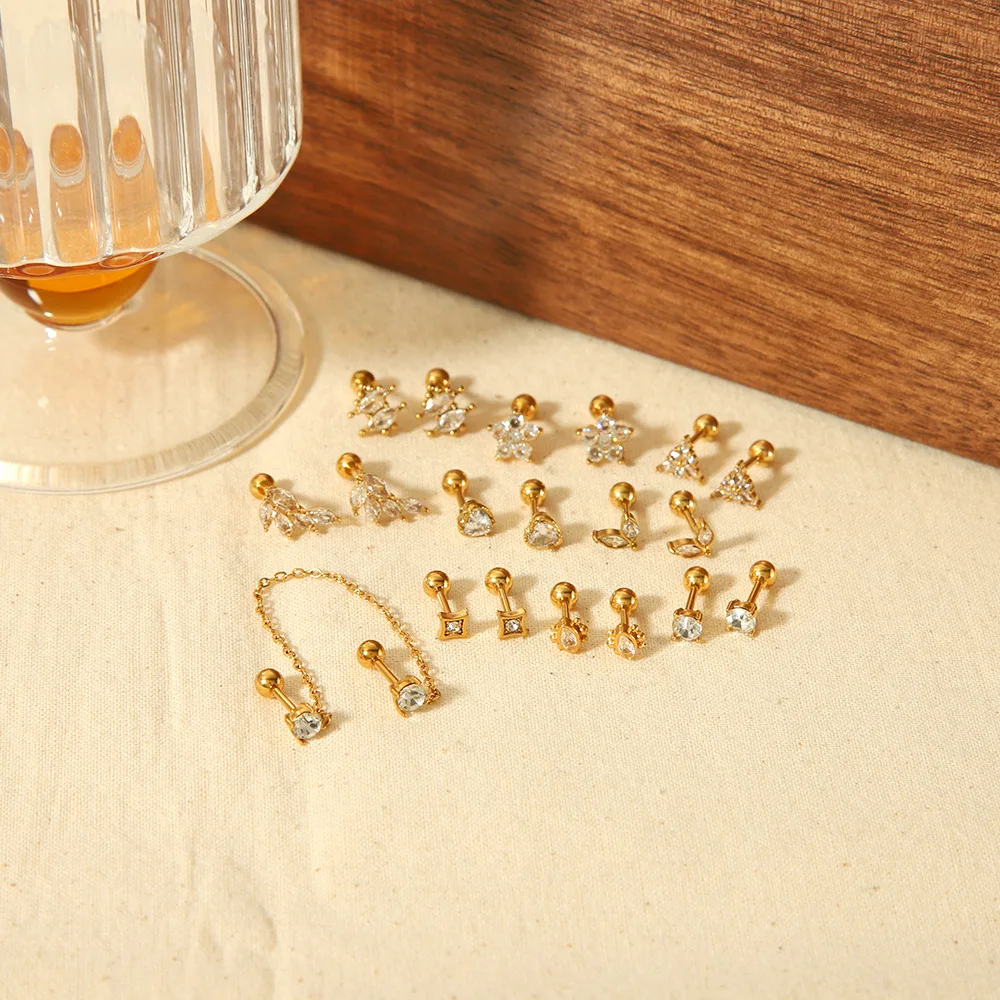 يوري تسلق AAA زركون الفولاذ المقاوم للصدأ وأقراط النساء 18 كيلو مطلية بالذهب مقاوم للماء موضة بلينغ مجوهرات حفل هدية #4