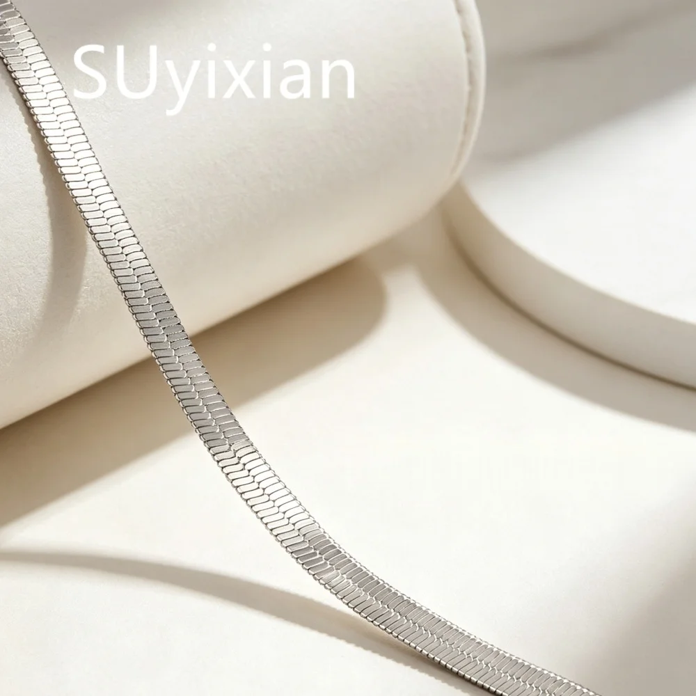 925 Sterling Silver Fashion Temperament Short Clavicle Flat Blade Chain Neutral Daily Wear Birthday Anniversary Gift