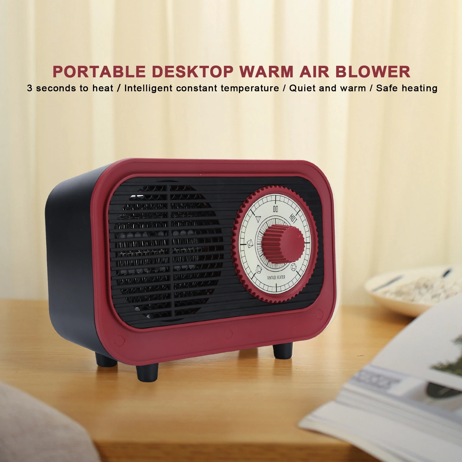 

500 Вт портативный электрический обогреватель с быстрым нагревом в стиле ретро для домашнего офиса, настольный вентилятор теплого воздуха