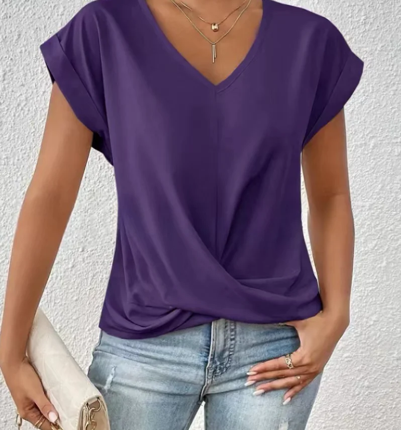 Camisetas Tees Kleidung Schwarz Weiß V-Ausschnitt Damen T-Shirt Neues Sommer Einzigartiges Kurzarm-T-Shirt Damen Tops Damenbekleidung Q5593 – Detail 18