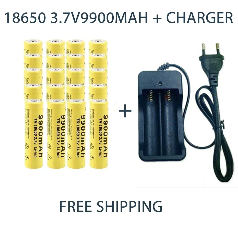 Fast charging 3.7V 18650 9900mAh capacity lithium-ion rechargeable battery flashlight battery+charger