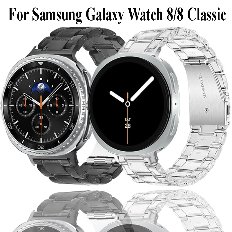 Harzarmband für Samsung Galaxy Watch 8 40 mm 44 mm, transparentes Band, klares Sport-Correa-Armband für Samsung Galaxy 8 Classic 46 mm