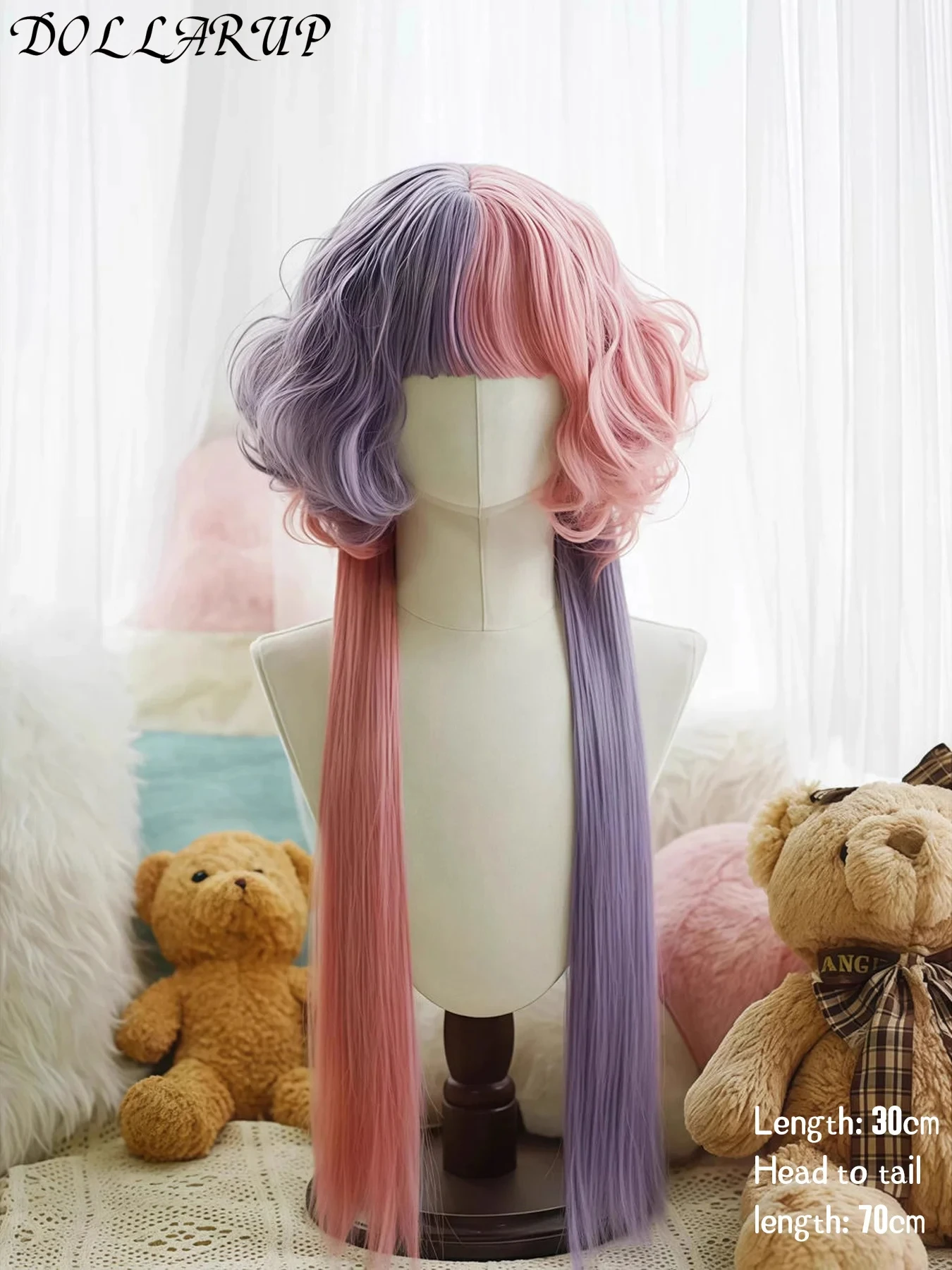 JKL شعر مستعار اصطناعي قنديل البحر لفة اللون محظورة طبعة طويلة لفة الشعر موضة أبيض وأسود أحمر بني وردي اللون مطابقة Loli #6