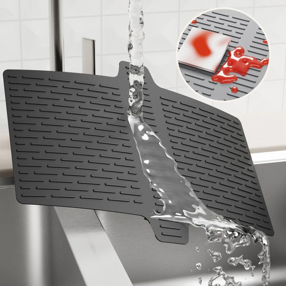 Grey/Black Silicone Sink Saddle Mat Non-slip Surface Wear Resistant Divider Mat Heat Resistant Kitchen Sink Protector