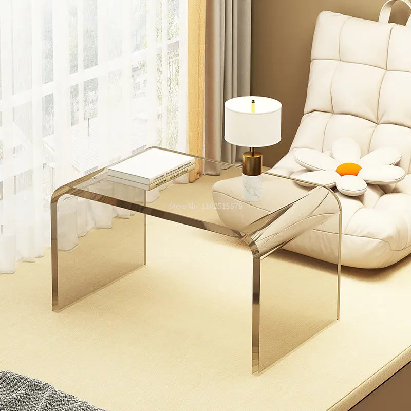 Modern Coffee Table Acrylic Tray Small Transparent Floor Coffee Table Sofa Side Square Bedside Tavolino Da Divano Room Decor