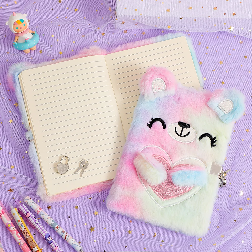 Imagem -04 - Cute Bear Plush Notebook com Bloqueio para Crianças Cadernos de Desenhos Animados Diário do Estudante Livro Escolar Girl Gift a5