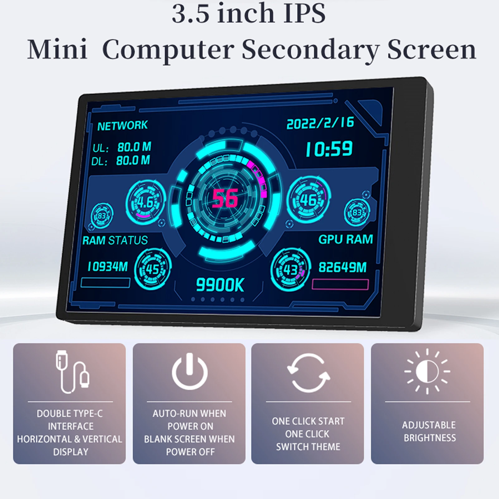 3.5 Inch 5 Inch IPS Screen USB C Port CPU GPU RAM HDD Monitor USB Display for Freely AIDA64 Mini Monitor Type-C Secondary Screen