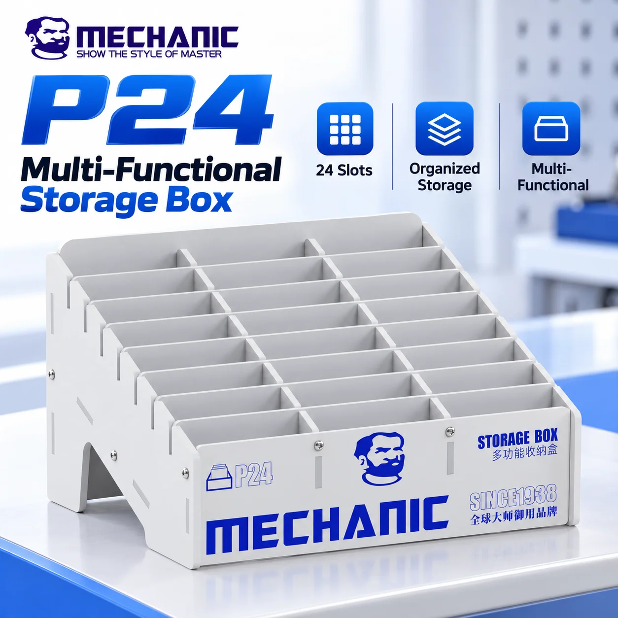 MECHANIC P24 24-Slot Multifunctional Storage Box for Mobile Phone Repair Tools Screwdrivers Glue Bottles Small Parts Accessories