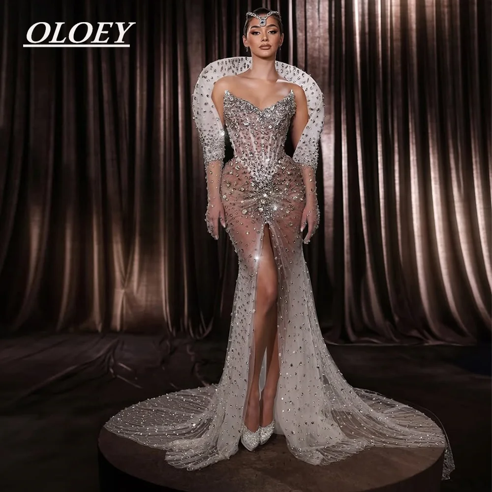 

OLOEY Роскошное вечернее платье русалки с кристаллами для выпускного вечера, плиссированное тюлевое платье с вырезом в форме сердца, вечернее коктейльное платье на шнуровке по индивидуальному заказу