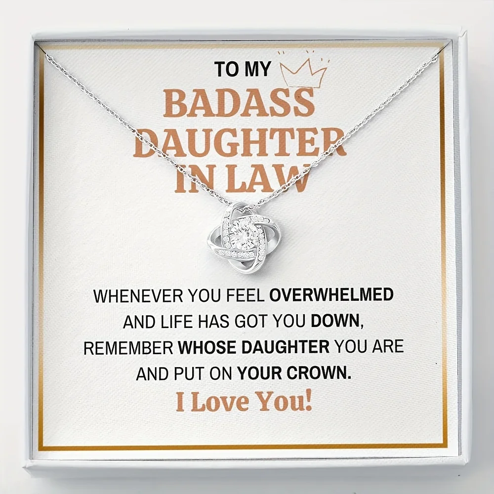 To My Badass Daughter In Law Zircon Inlaid Necklace For Women Gift For Daughter Thanksgiving Birthday New Year Party