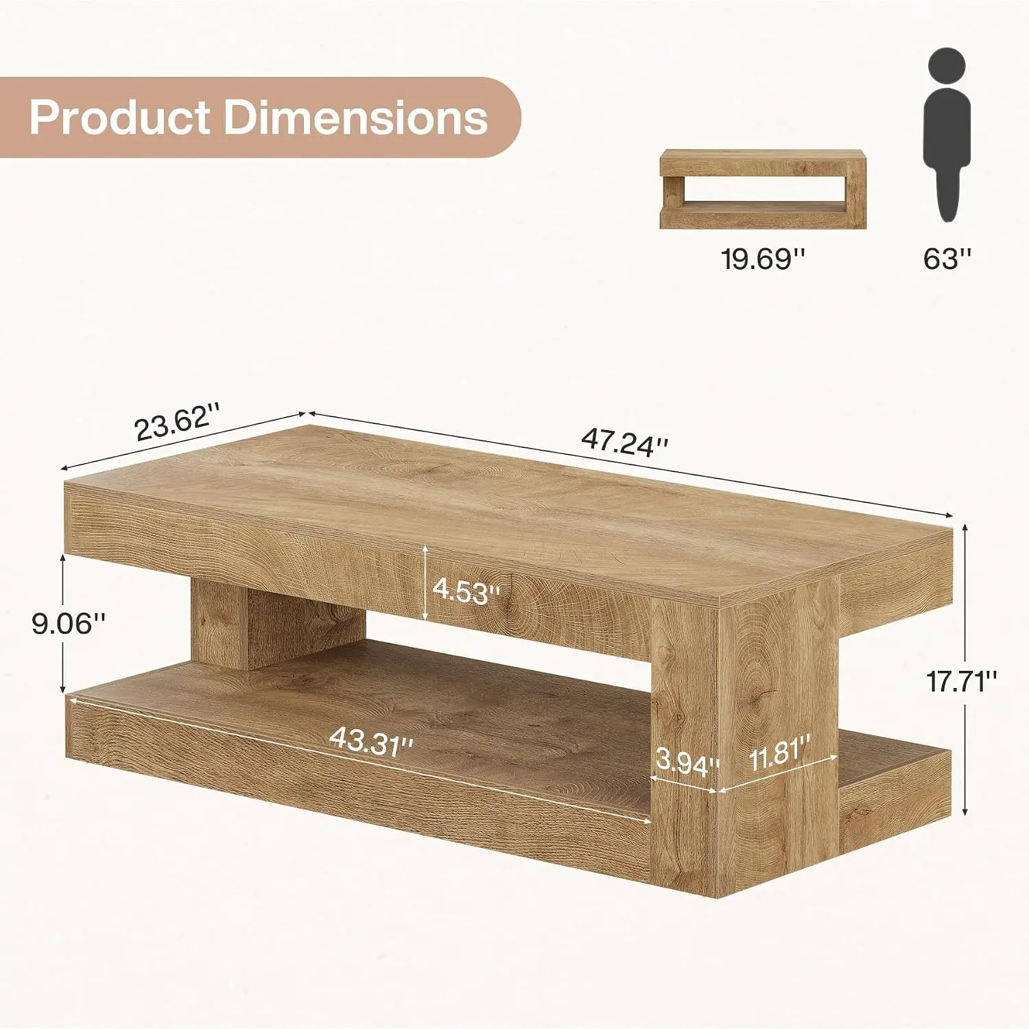 Tribesigns Coffee Table for Living Room, 47.24