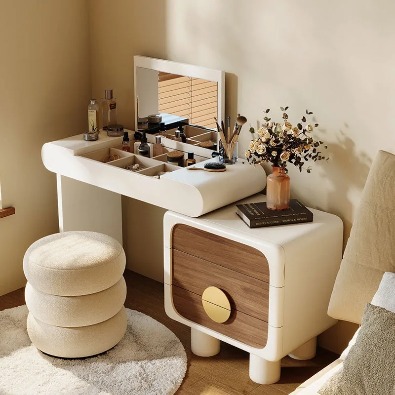 Solid wood dresser, chest, integrated bedroom, retro cream style small apartment, clamshell makeup table, advanced