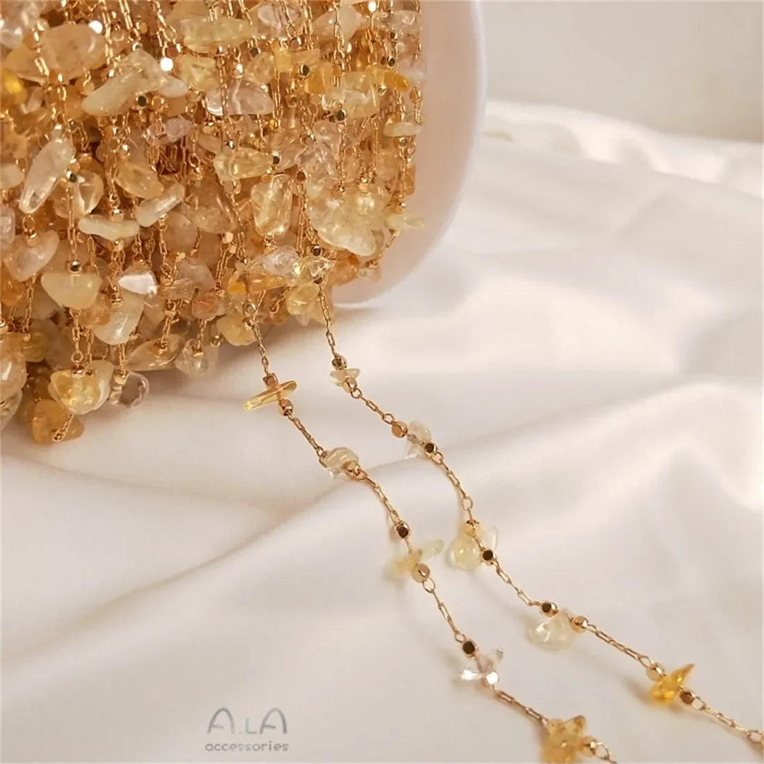 Natural Strawberry Crystal Citrine Chain 14K Solid Gold Plated Real Gold Handmade Loose Chain DIY Bracelet Necklace Material