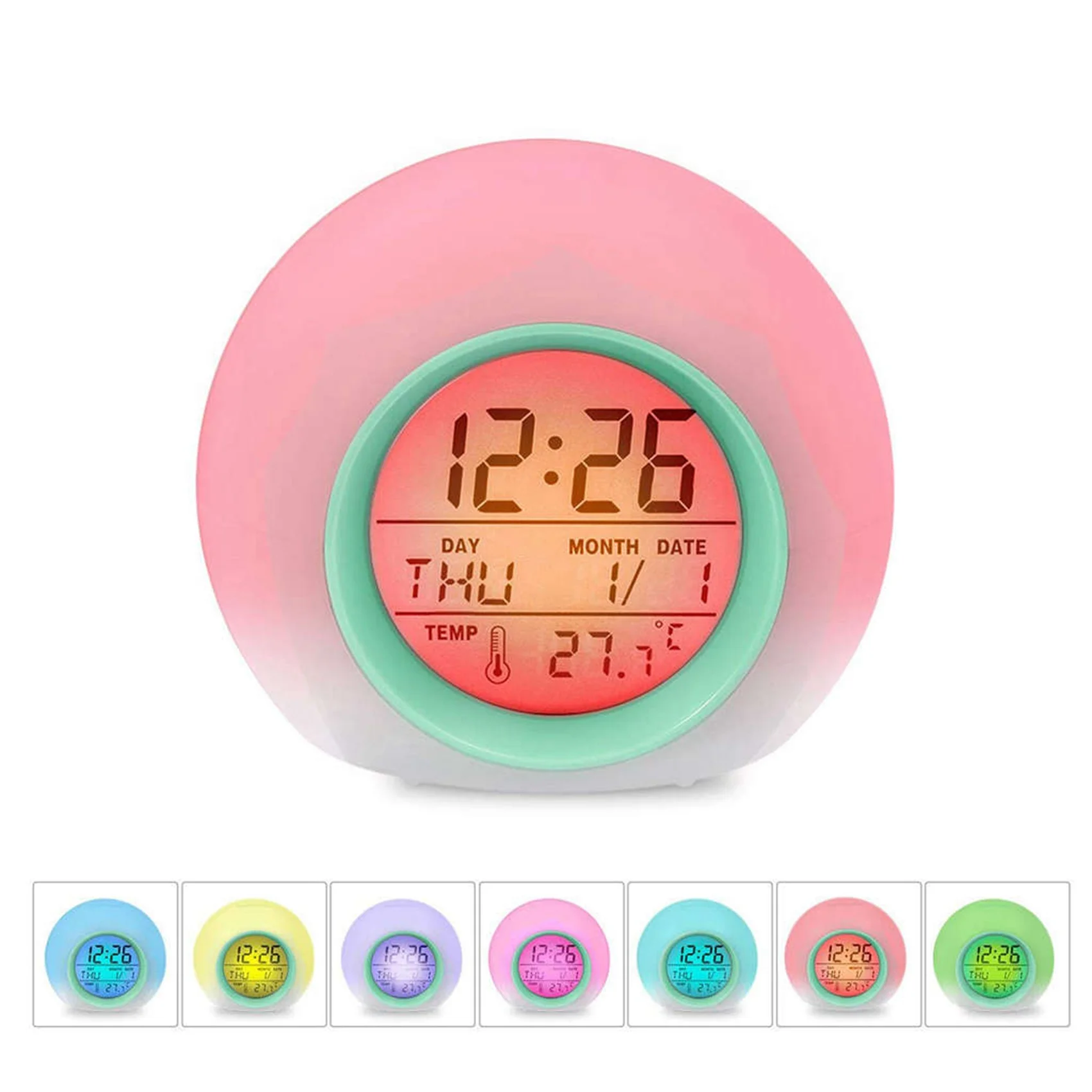 ABWZ-2X Kids Alarm Clock - Wake Up Light Digital Clock With 7 Colors Changing, Press Control And Snooze Function For Bedrooms