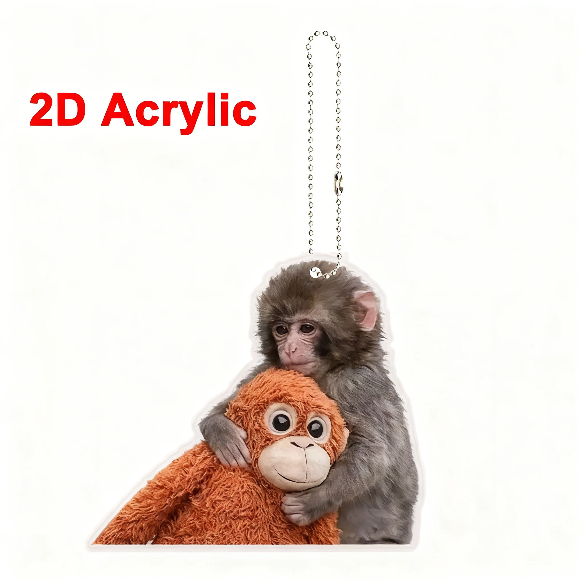 2D Protect Punch The Monkey Keychain,Cute Monkey Holding Plush Toy Hanging Keychain for Backpack Purse Car Keys Gift