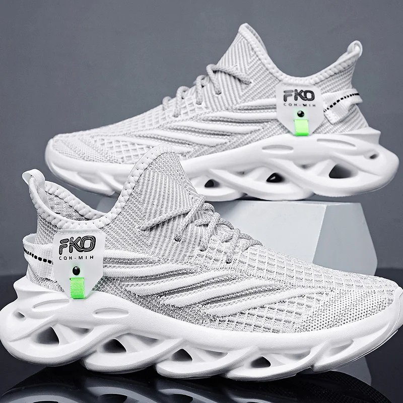 Men Blade Running Shoes Breathable Flying Woven Mesh Sneakers Shock Absorption Non-slip Athletic Training Sports Footwear