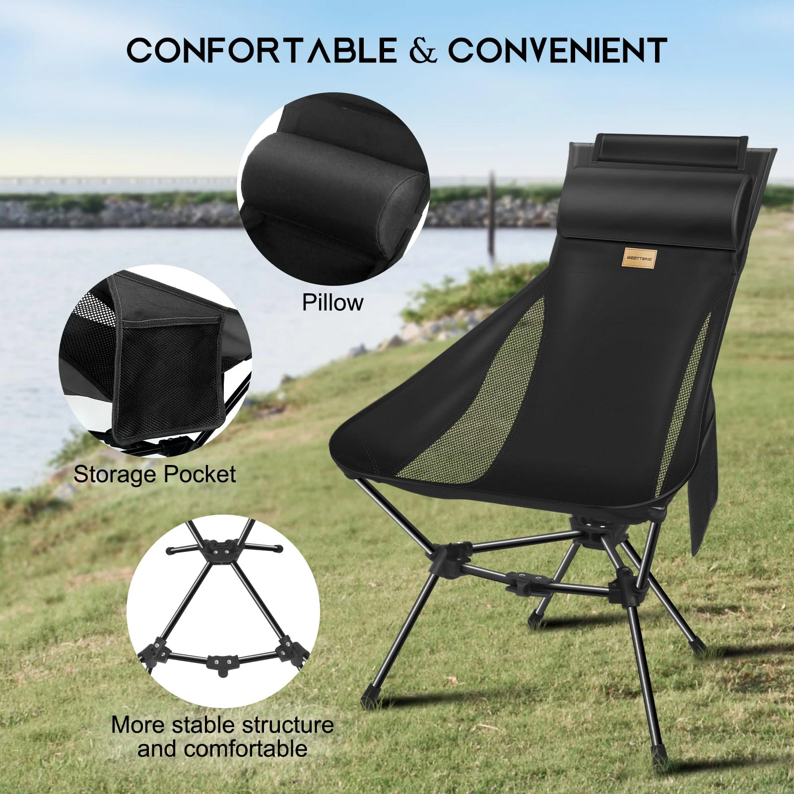 WESTTUNE Camping Moon Chair Ultralekkie składane krzesło wędkarskie z zagłówkiem do relaksu Składane meble podróżne Piknik