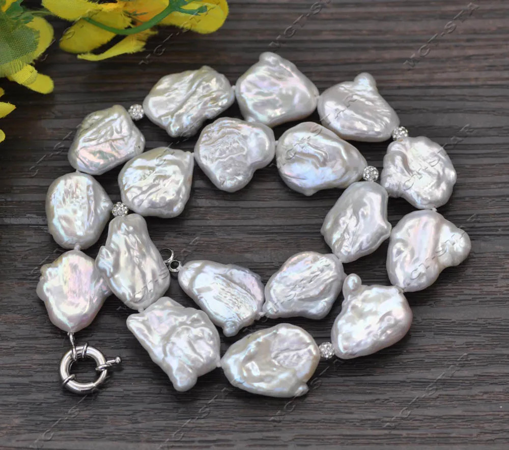 Z13621 Set 18" 25mm White Baroque Keshi Pearl CZ Necklace Bracelet Earring Custom Jewelry view 4