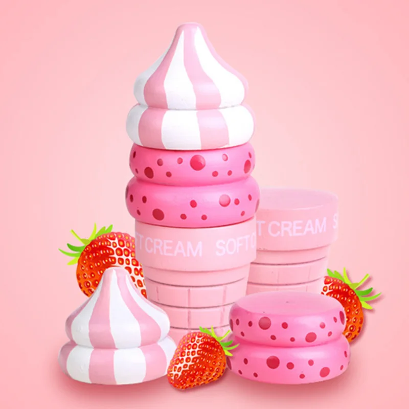 나무로 만든 주방 아이스크림 장난감 세트 자석 음식 모형 몬테소리 유아 교육 역할놀이 키트 어린이용 티타임