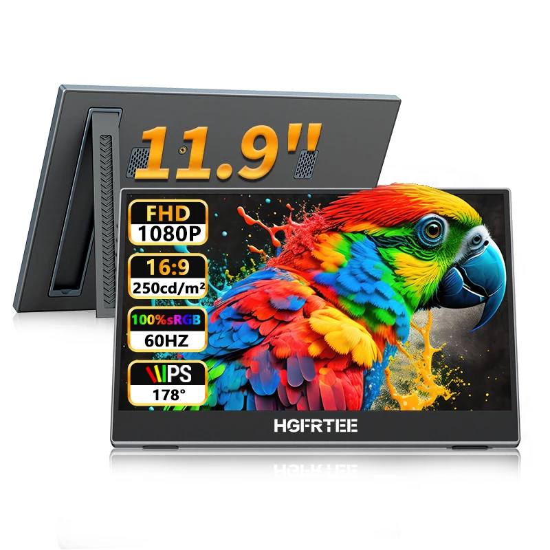 11.9 inch Portable Monitor 100%SRGB 1080P FHD IPS USB-C, Second External Ultra-Thin Gaming Monitor for Laptop PC Mac Phone Swich