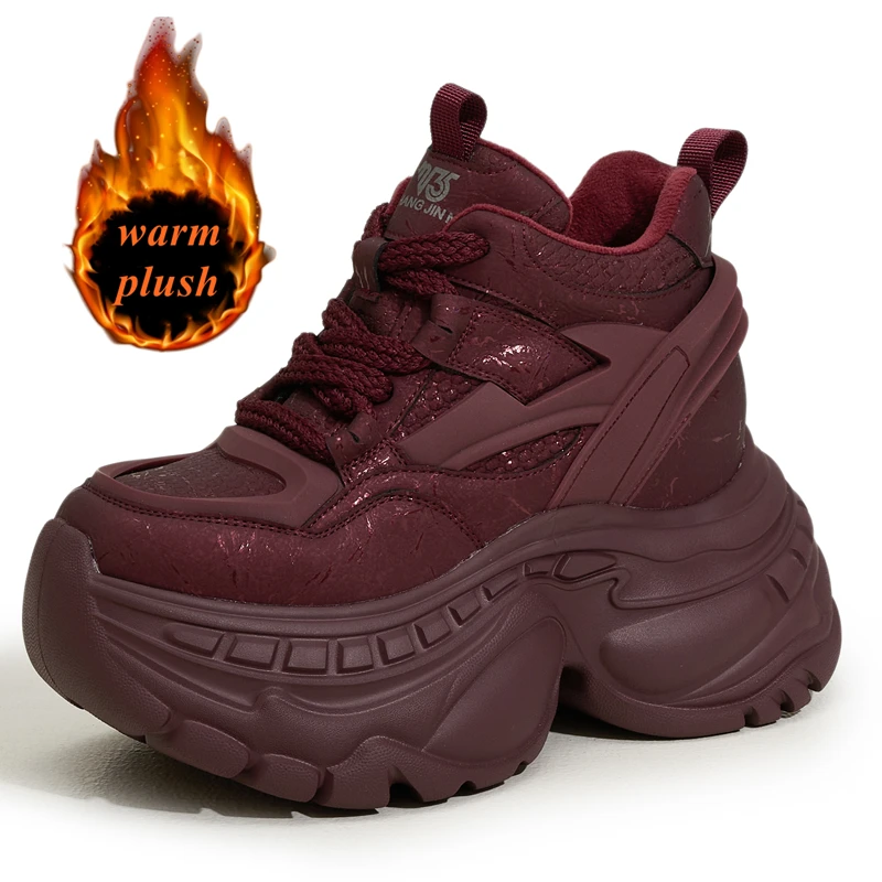 

AUTUSPIN зимние короткие плюшевые кроссовки женские вулканизированные туфли на толстой подошве 2026 женские модные теплые уличные кроссовки на платформе 9 см