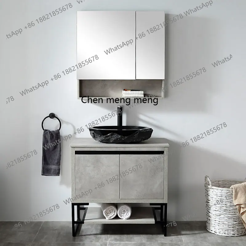 

Bathroom cabinet combination Modern simple Nordic floor-to-ceiling washbasin cabinet Bathroom solid wood