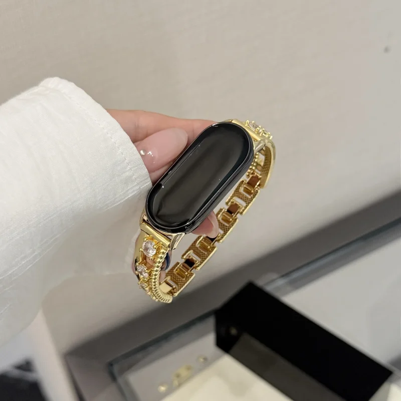 Diamond studded metal bracelet suitable for watch straps Xiaomi Band 8Pro/9Pro，For Mi band 3/4/5/6/7，8/8NFC/9/9NFC/10/10NFC，For