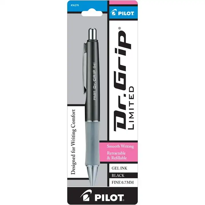 (4 pack) Pilot Dr. Grip Limited Retractable Gel Ink Pen, Fine Point, Gray Barrel, Black Ink, 1 Count