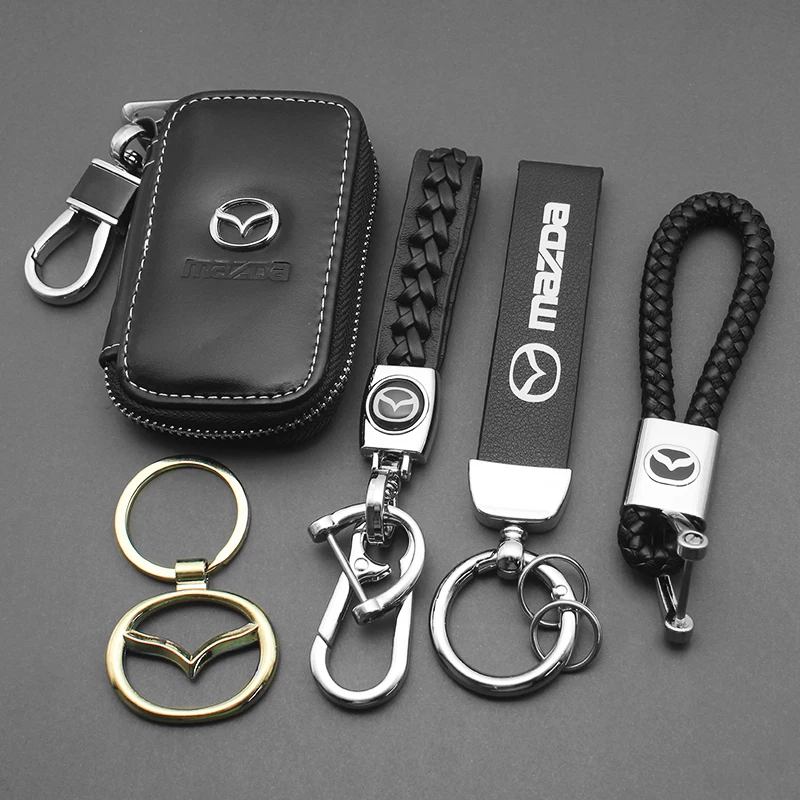 LLavero de cuero y Metal 3D con emblema, funda para llave para Mazda 3 2 MPE CX5 Demio CX-9 2015 2017 Axela, accesorios plegables para coche