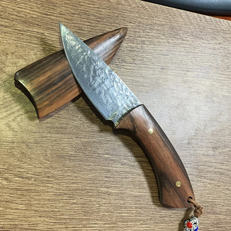 

4 Inch Utility Knife With Wood Cover Damascus Steel Blade Sharp Paring Cleaver Barbecue Peeling Mini Kitchen Knives Wood Handle