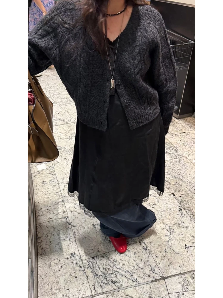 

Sle V-Ne Вязаный ор Кардиган Женский Мягкий приятный для кожи Повседневный топ Ретро Твист Цветочный узор Ти очень