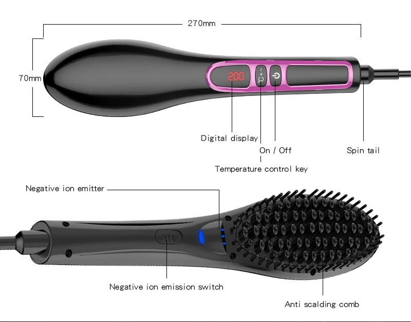 Low Price Iron Electric Magic Hair Straightener Comb Brush Professional Heating Brush
