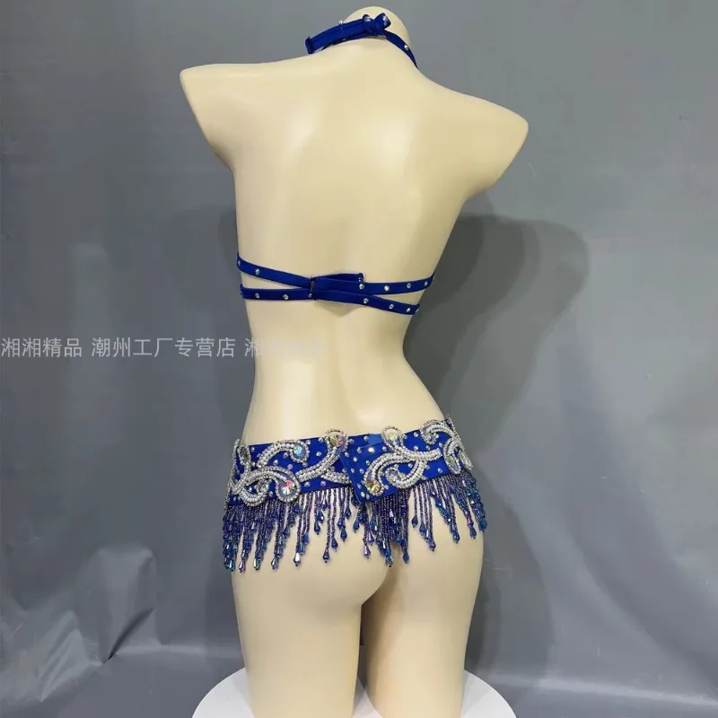 customized runway show sexy oriental belly dance costume high-end handmade sequin performance set women's clothing bras belt